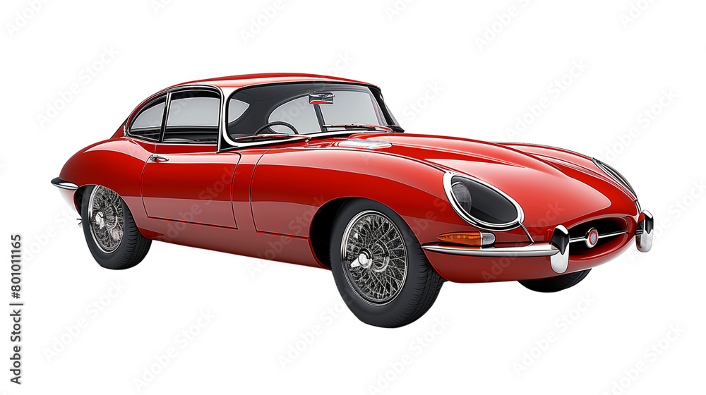 Red sports car isolated on white background, showcasing speed and luxury, with classic design and vibrant red color Sports car driving solo, with automatic transmission, powerful engine, and sleek 