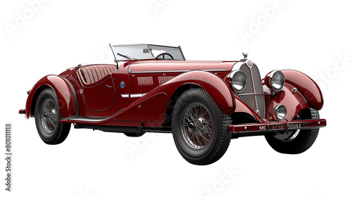 Red vintage car isolated on white background, symbolizing classic transportation and luxury