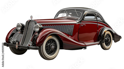 Vintage American car isolated on white background, showcasing classic design and red color, with a hint of sportiness and luxury