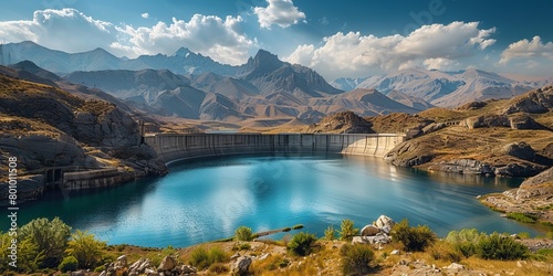 A dam nestled between mountainous terrain with a reservoir displaying low water levels indicative of drought conditions