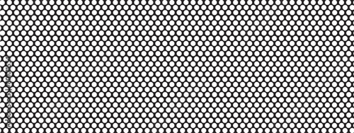 Perforated metal texture. Pegboard, radiator or speaker grill surface with repeated round holes. White circular dots on black background. Mosaic wall or floor pattern. Vector graphic illustration photo