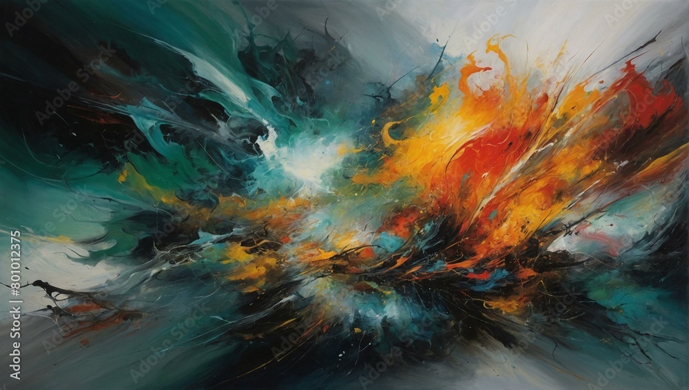 An abstract painting featuring a dynamic burst of colors, resembling an explosion of emotions