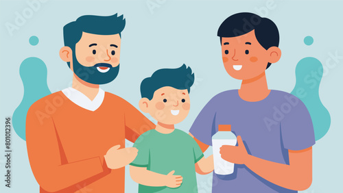 Two dads with their young son are featured in a campaign for a genderneutral childrens skincare line promoting inclusivity from a young age..