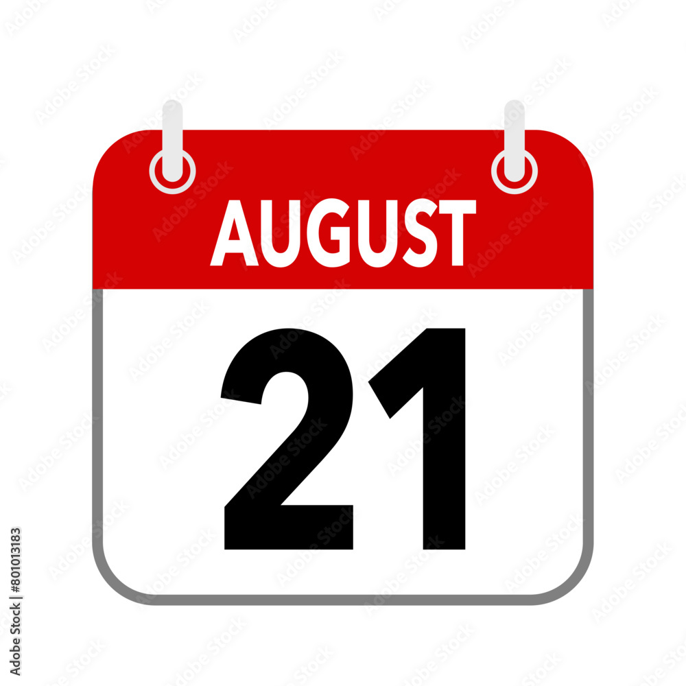 21 August, calendar date icon on white background. 21 August, calendar date icon on white background.