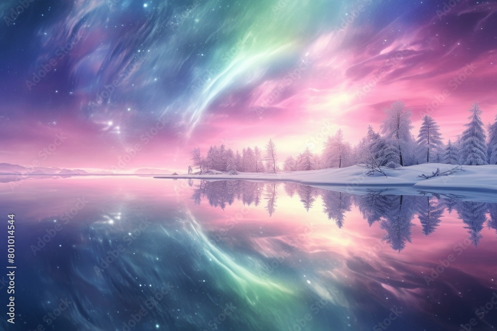 Vibrant Aurora Borealis in Winter Wonderland