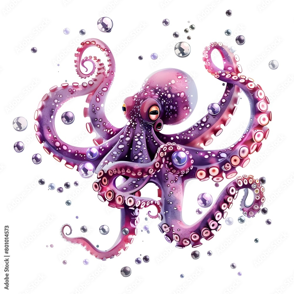 Octopus with a pink and blue head and tentacles generative ai
