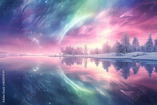 Vibrant Aurora Borealis in Winter Wonderland © SoloSeal