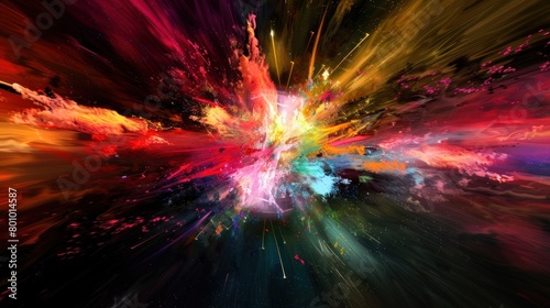 Festive abstract explosion of colorful paint on black background