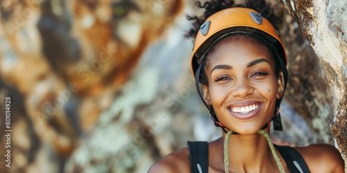 Woman Wearing Helmet and Climbing Gear photo
