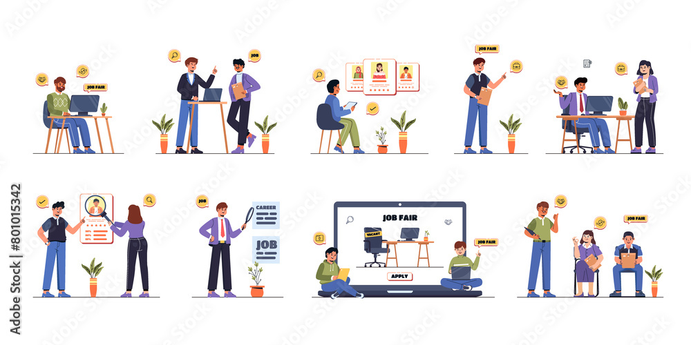 Job fair hand drawn flat set Job fair hand drawn flat set