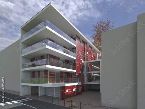 Modellazione e render 3D di edificio residenziale photo