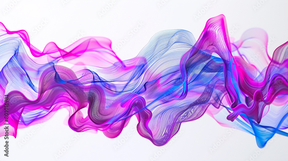 Energetic neon blue and magenta spectrum waveforms in a lively composition, isolated on a solid white background.