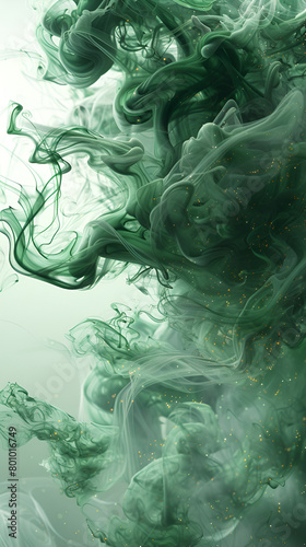 abstract background smoke curves and wave in blue and turquoise color ,Green smoke bomb exploding against white background 