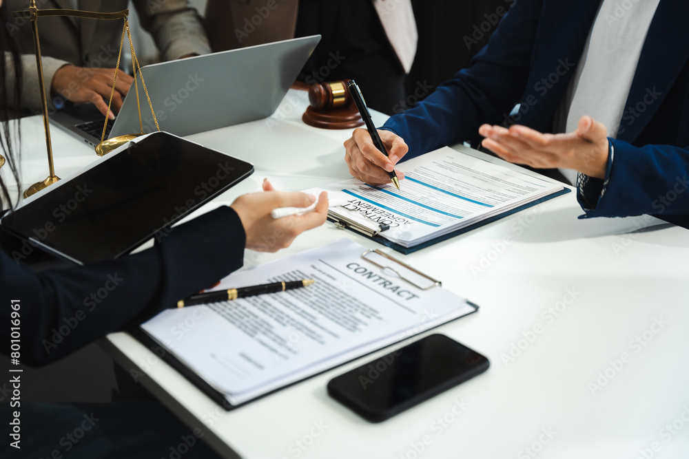 Fototapeta premium Businessman and Male lawyer or judge consult having team meeting with client, Law and Legal services concept in office