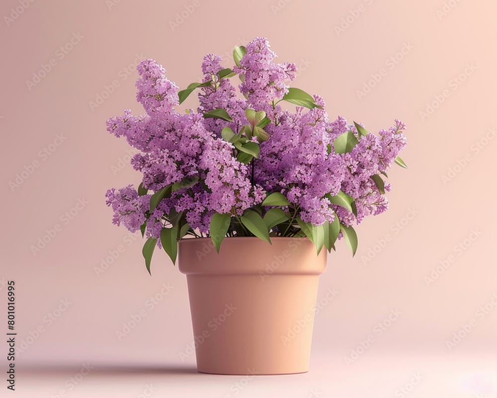 Lilac in a plant pot and a light colored background