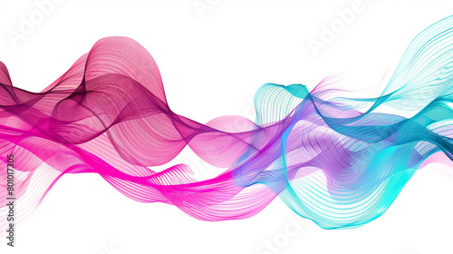Energetic magenta and turquoise gradient wave lines suggesting technological advancement  isolated on a solid white background. 
