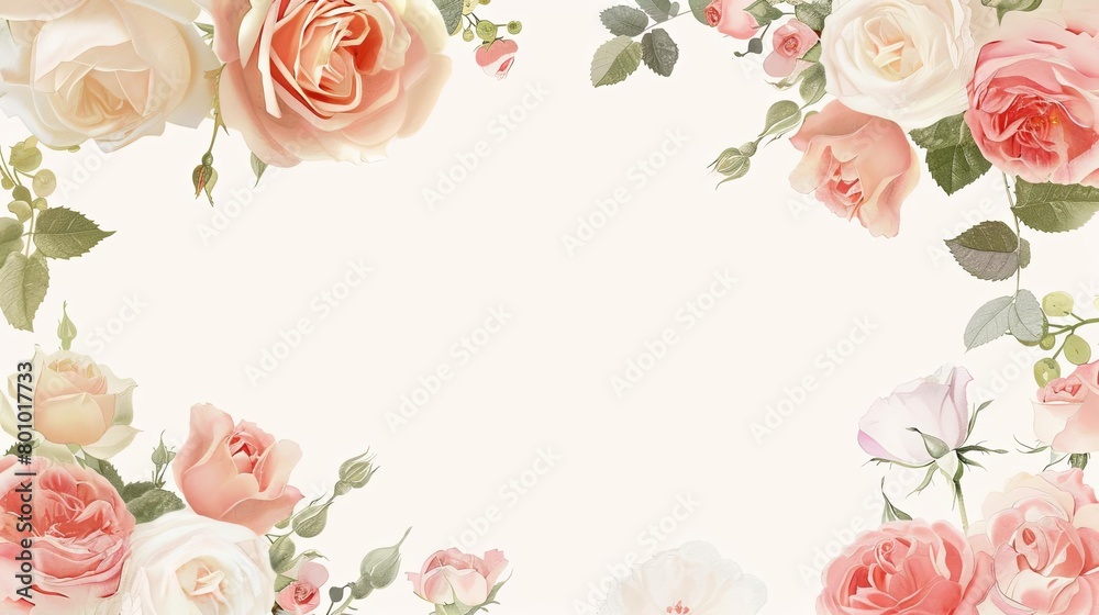 Pastelthemed Mothers Day card with roses beautifully framed in white, providing a serene space for personalized text