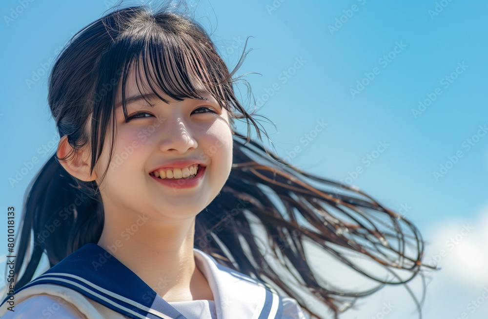 portrait of beautiful smiling Japanese high school girl in sailor uniform, Generative AI portrait of beautiful smiling Japanese high school girl in sailor uniform, Generative AI