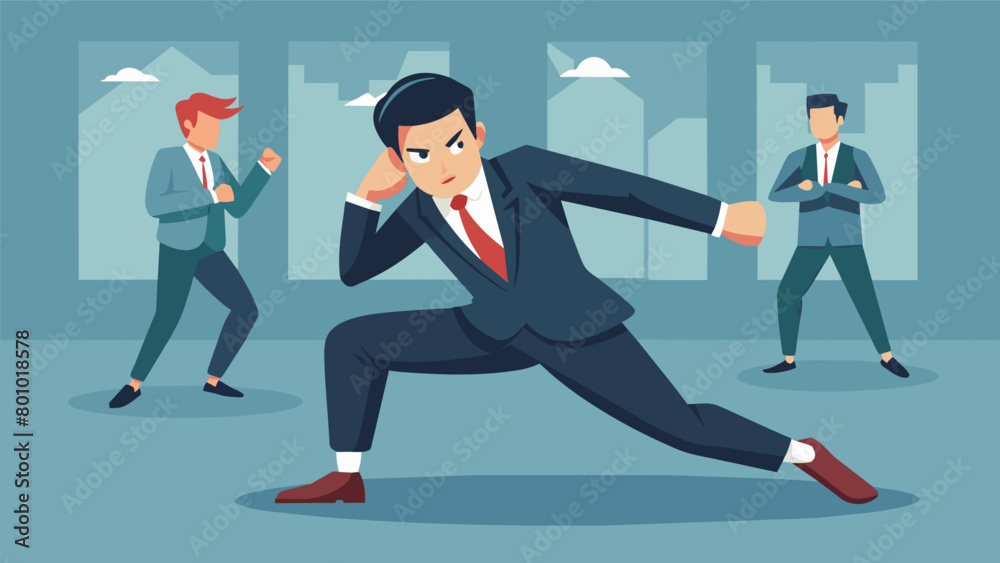 A young professional learns how to protect themselves in a simulated mugging situation dressed in their sharp work attire. A young professional learns how to protect themselves in a simulated mugging situation dressed in their sharp work attire.