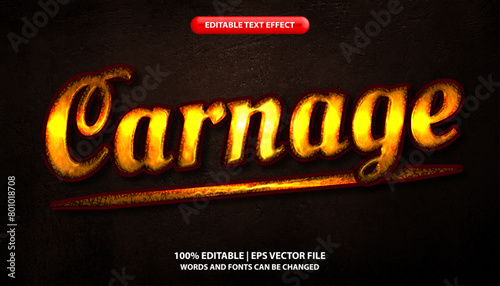 Carnage editable text effect template, shiny futuristic action movie metal typeface, premium vector