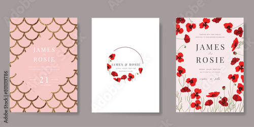 Minimal botanical Wedding Invitation, floral invite thank you, rsvp modern card Design in leaf and flower water color texture decorative Vector elegant rustic template