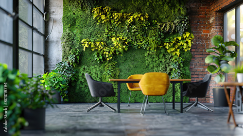 modern office spaces: Green environments with planted walls create a refreshing atmosphere. with empty copy space #801019794