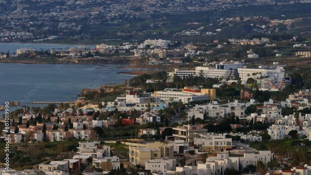 Seaside Splendor: Aerial Views of Paphos, Cyprus' Urban Architecture amidst Stunning Natural Landscapes and Coastal Beauty. High quality 4k footage Seaside Splendor: Aerial Views of Paphos, Cyprus' Urban Architecture amidst Stunning Natural Landscapes and Coastal Beauty. High quality 4k footage