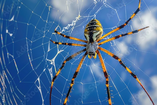 Gold in the Sky - A Large Red-Legged Golden Orb Weaver Spider, Endemic to Madagascar, Resting photo