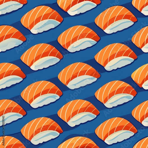 Seamless pattern of sashimi slices, great for digital backgrounds or textiles, Generative AI