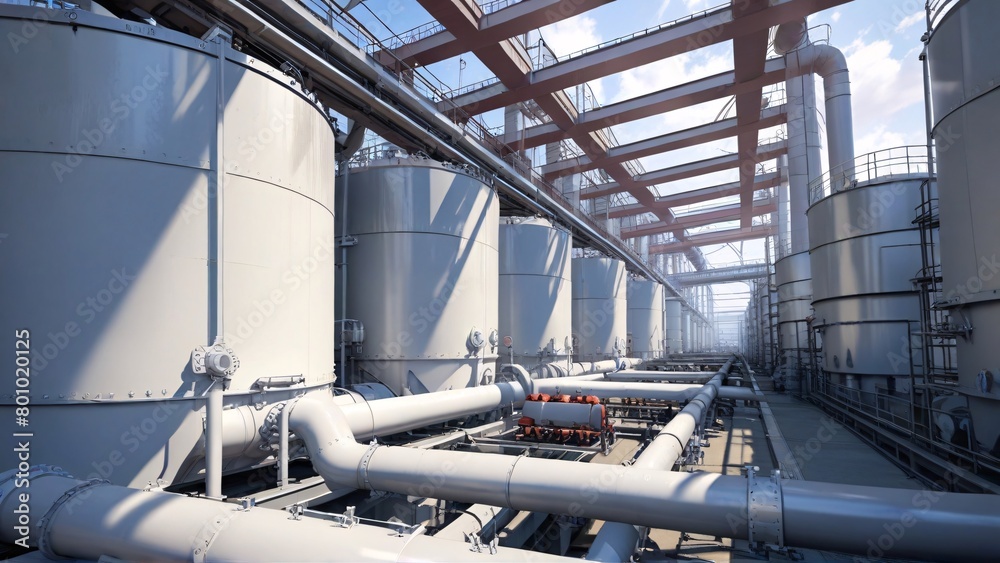 Hydrogen power plant large steel tanks and pipes Hydrogen power plant large steel tanks and pipes