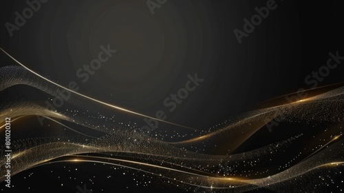 Luxurious gold dust particles flying on black background and text space