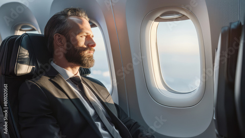 businessman sitting seat in airplane