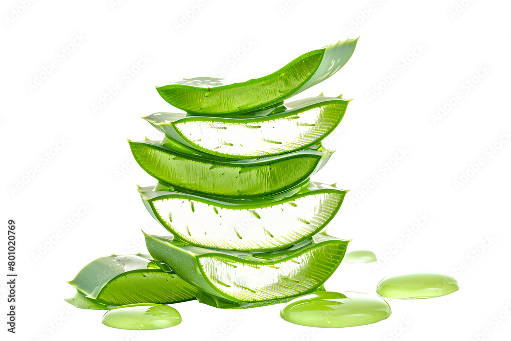 Stack of Aloe vera sliced with gel dripping isolated on transparent background Stack of Aloe vera sliced with gel dripping isolated on transparent background