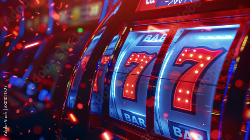 Conceptual photo of casino slot machines lighting up with luck and excitement photo