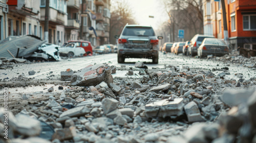 Impact of Earthquake Damage on City Streets Traffic Issues and Safety Concerns. Concept Earthquake Damage