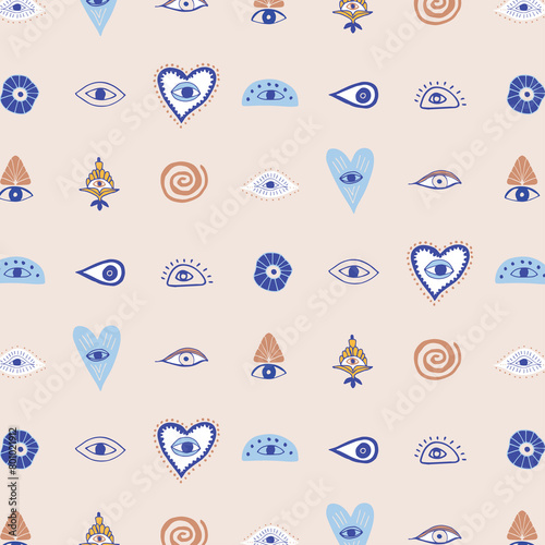Summer Graphics Print, Digital Paper with Evil Eyes pattern illustrations (ID: 801021912)