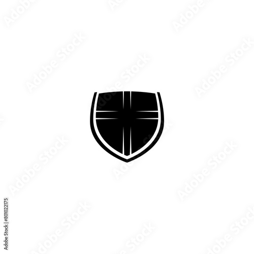 Shield with cross icon isolated on white background © sljubisa