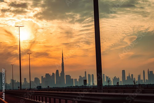 sunset over the Dubai city, panoramic view of the  city during sunset
