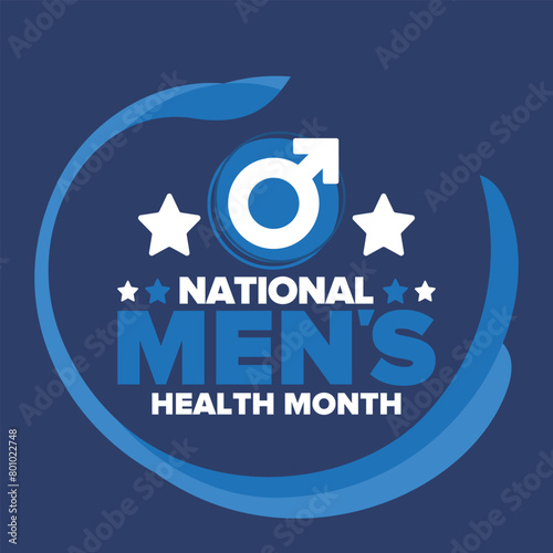 National Men's Health Month in June. Health education program. Celebrated annual in United States. Medical concept. Care and health. Poster, card, banner and background. Vector illustration