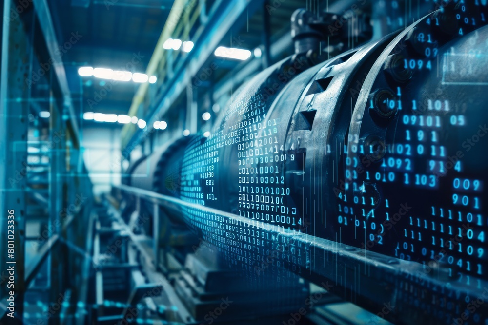 Fototapeta premium Industrial machinery with binary code