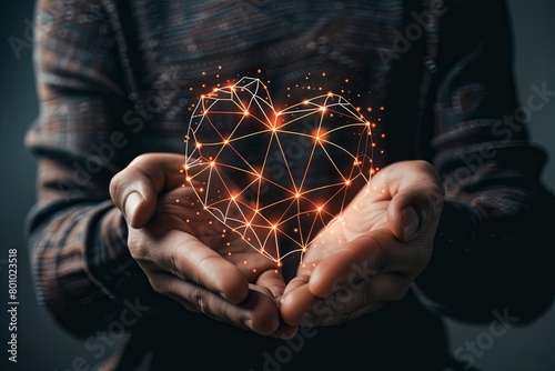 An individual holding a glowing heart in their hands, showcasing emotional intelligence and control over feelings. Generative AI photo