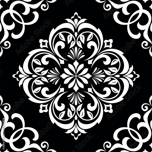 Wallpaper in the style of Baroque. Seamless vector background. White and black floral ornament. Graphic pattern for fabric  wallpaper  packaging. Ornate Damask flower ornament.