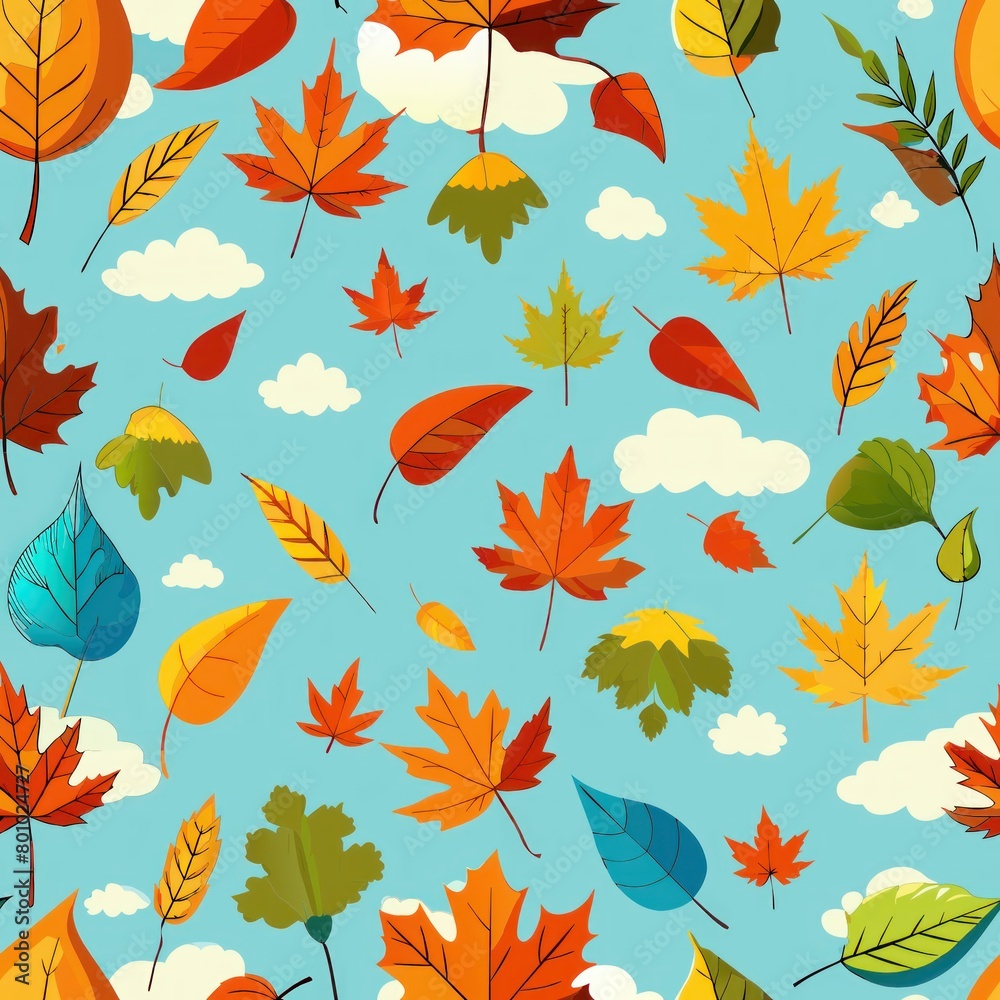 Seamless pattern of crisp autumn air and clear blue skies, Generative AI Seamless pattern of crisp autumn air and clear blue skies, Generative AI