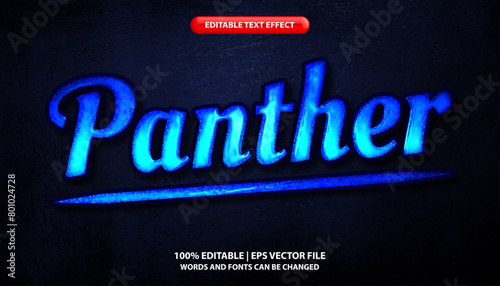 Panther editable text effect template, shiny futuristic action movie metal typeface, premium vector