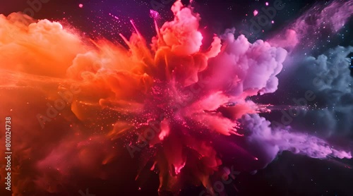 Explosion of colored powder on black background. photo