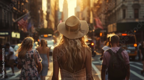 woman in a hat walks through the city © Андрей Трубицын