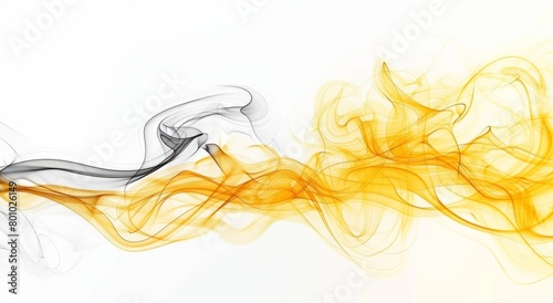 Abstract swirls of orange and black smoke intertwine against a white background, suggesting fluid movement and dynamic contrast