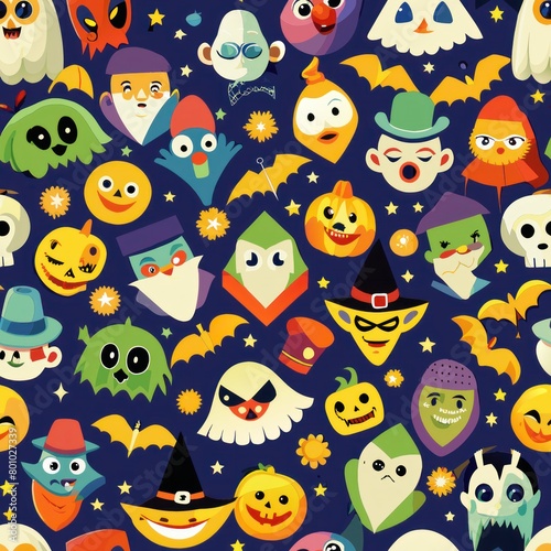 Seamless pattern of Halloween costumes and masks  Generative AI