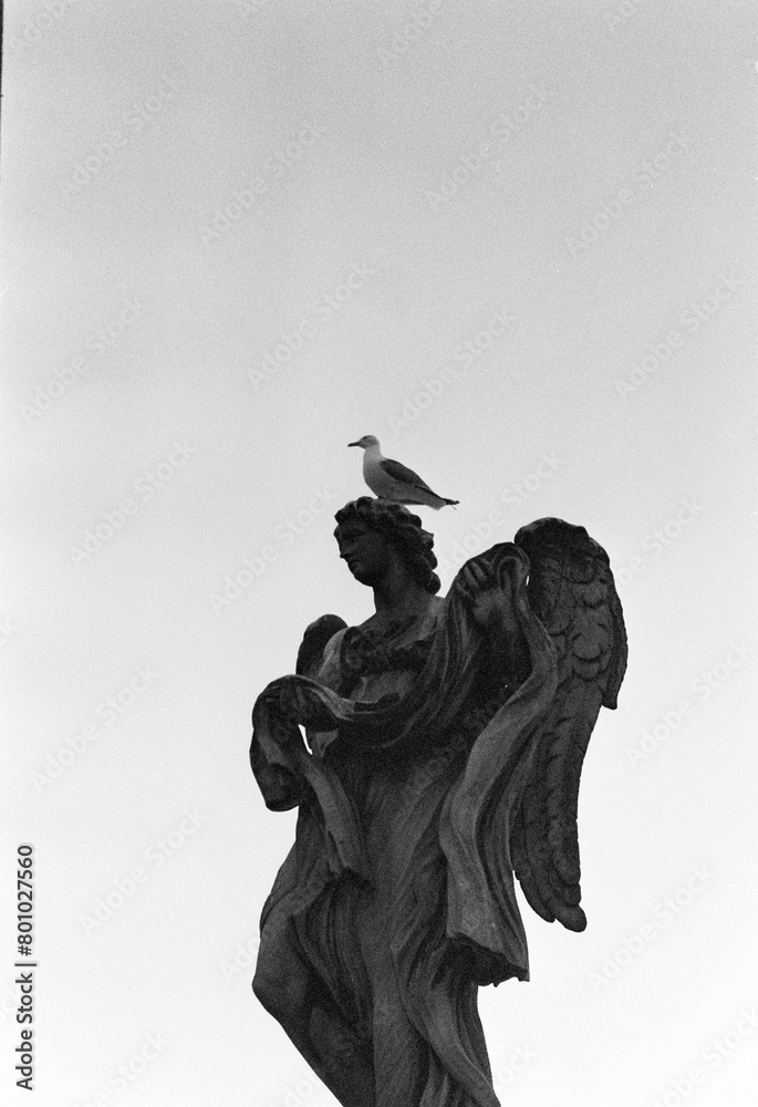 Fototapeta premium Black and white film photo of an angel statue