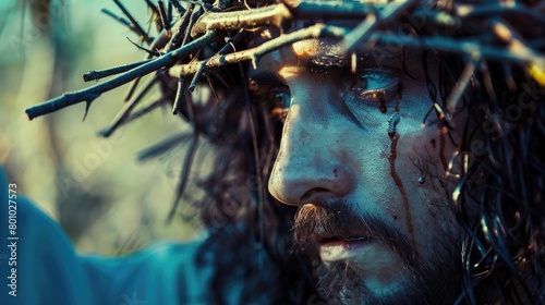 Jesus Christ wearing crown of thorns Passion and Resurection. jesus day holy,Easter card, Good Friday.thanksgivings